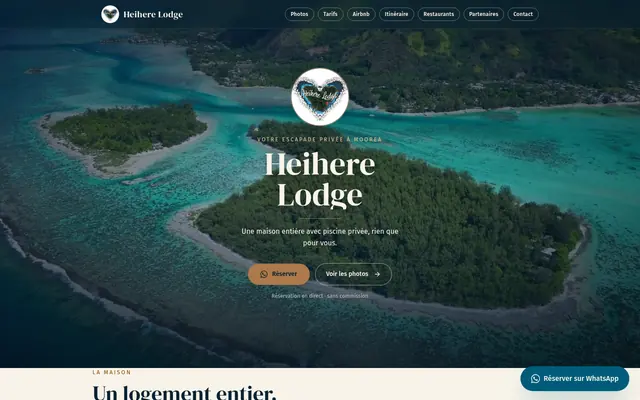Heihere Lodge, holiday rental showcase website in Moorea