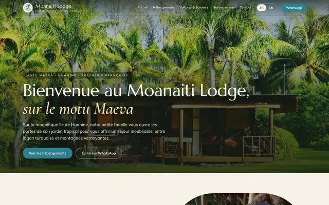 Moanaiti Lodge, lodge and rentals website in Huahine