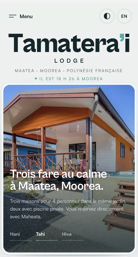Tamatera’i Lodge home page on a phone